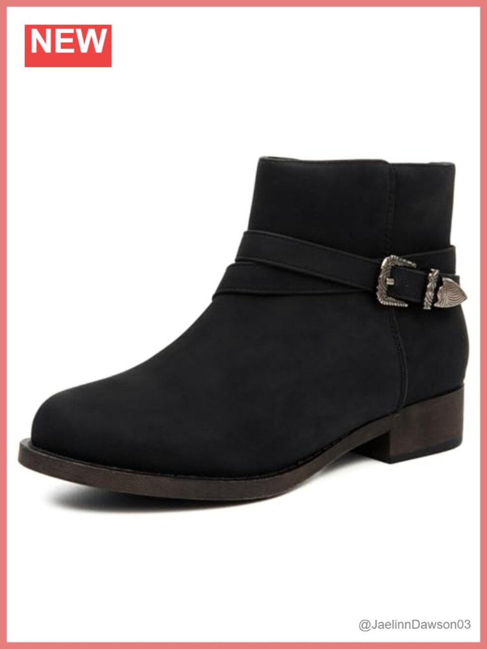 Faux Leather Western Ankle Booties Low Chunky Heel Side Zip Casual